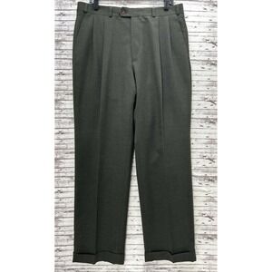 Polo University Club Ralph Lauren Pant Men 35x31 Green Wool Trouser Pleated Cuff